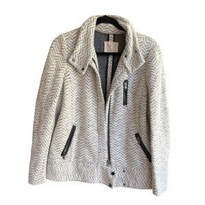 Rebecca Taylor Size L Beige & Black Herringbone Motorcycle Jacket